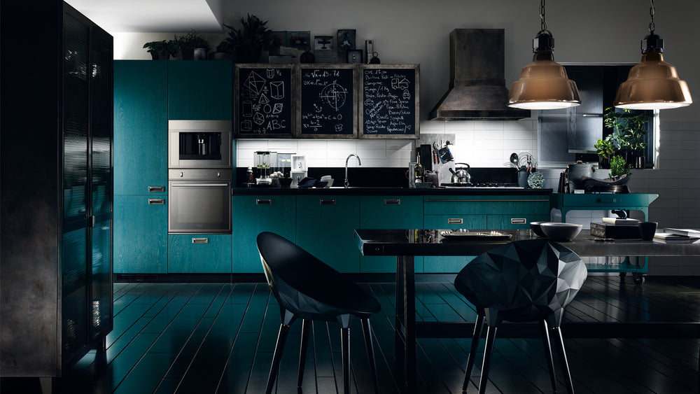 
                  
                    Scavolini Diesel Social Kitchen Industrial Retro Style with Green Lacquered Wood Veneer
                  
                
